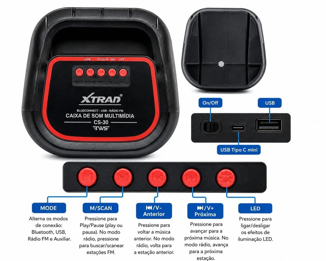 Caixa de Som Bluetooth Xtrad 50W RGB Nova - Foto 4