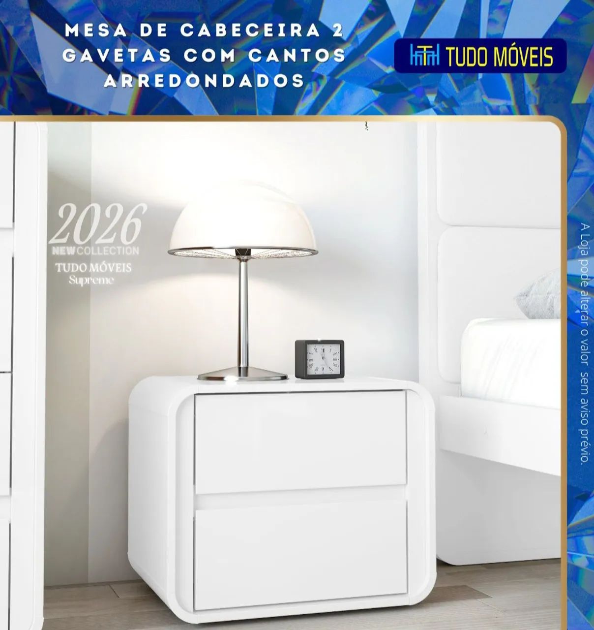 MESA DE CABIÇEIRA 2 GAVETAS COM CANTOS ARREDONDADOS