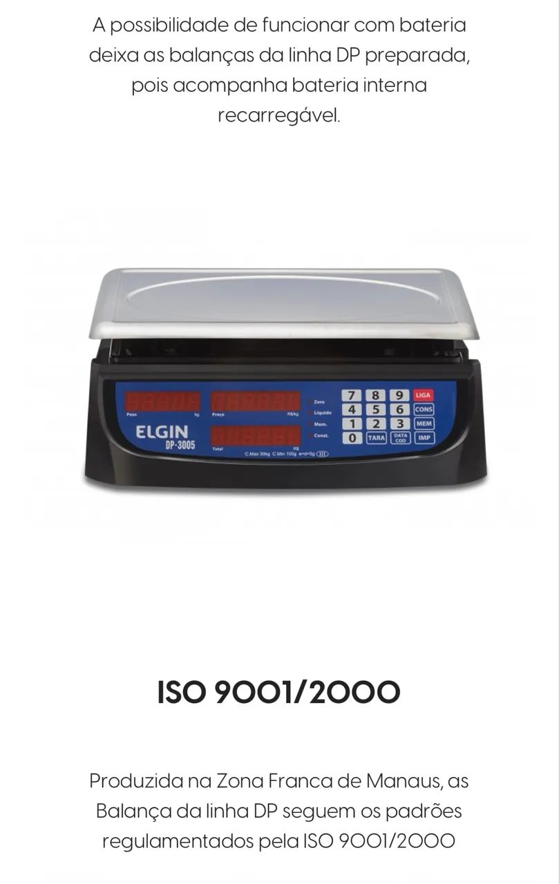 Balança Elgin DP 15 kg bateria 