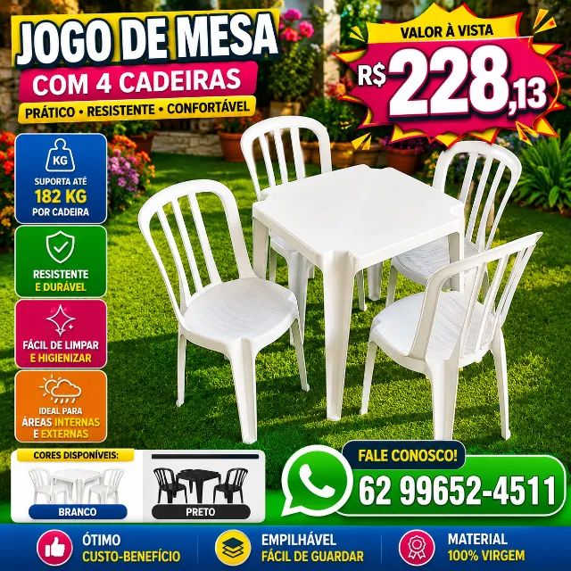 Jogo de mesa com 4 cadeiras