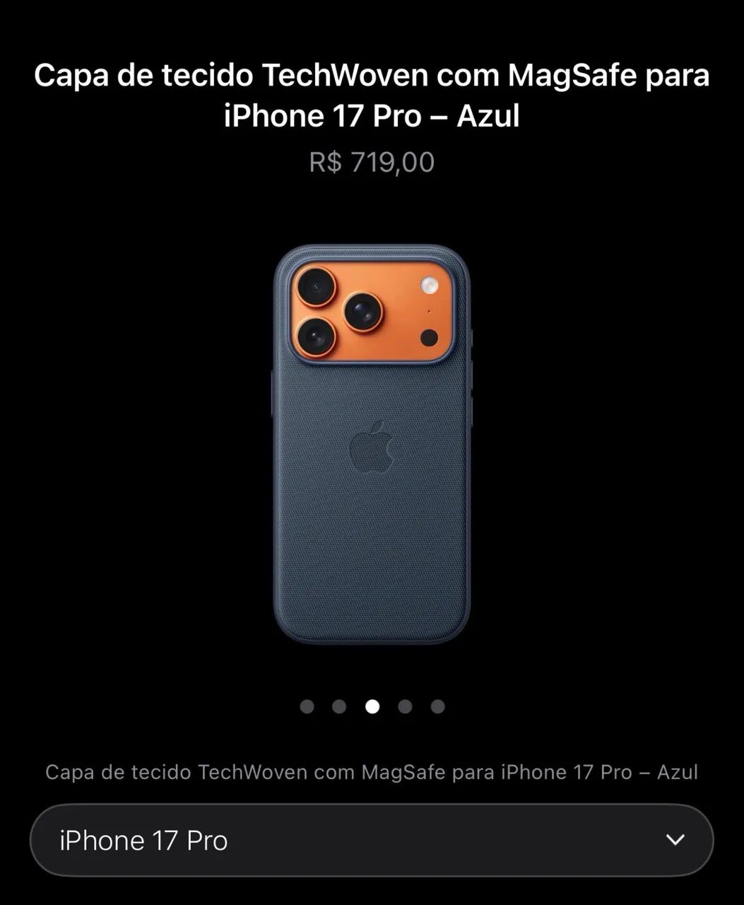 Capa Original Apple de tecido TechWoven com MagSafe para iPhone 17 Pro - Azul - Foto 4