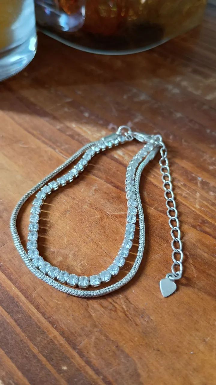 Pulseira dupla prata 925 e zircônias