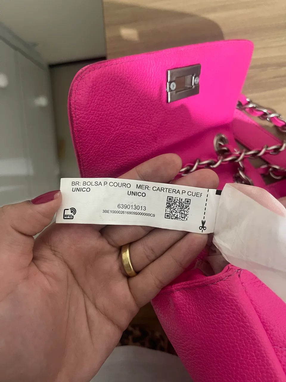 Bolsa pink alça transversal - 100% couro legítimo  - Foto 3
