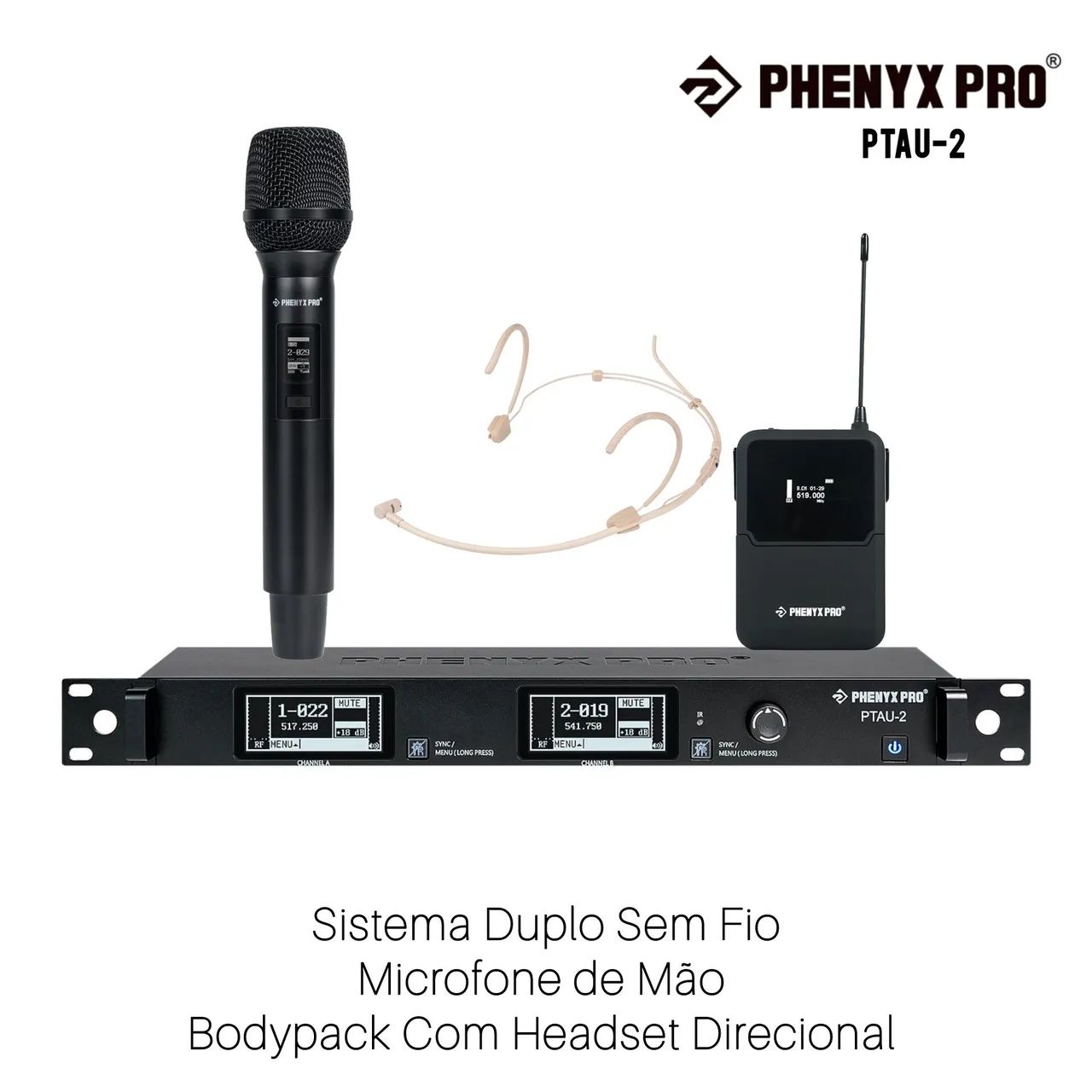 Sistema Duplo Profissional Phenyx Pro Sem Fio Microfone Bastão / Headset Direcional 