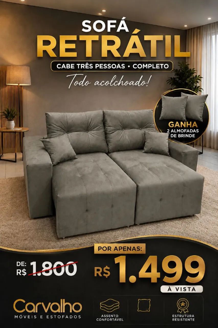 Promoção imperdível de 1800 por 1499 Sofá retrátil novo completo ganha 2 almofadas  - Foto 3