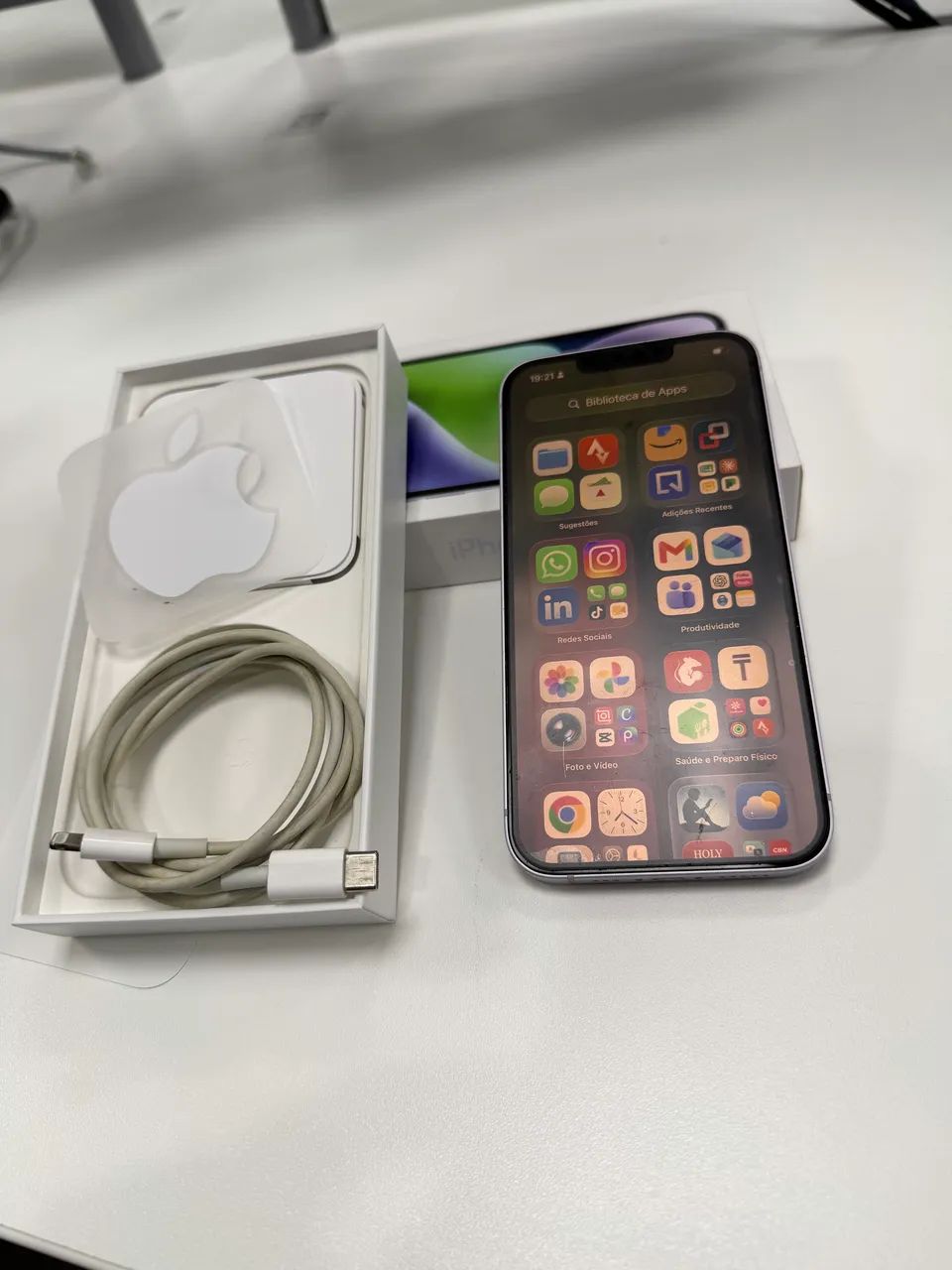 iPhone 14 128 GB Purple IMPECÁVEL (nunca passou por manutenção, com nota fiscal) - Foto 3