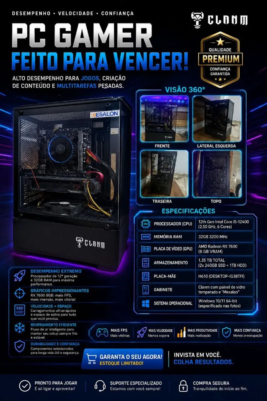 PC GAMER 32GB  RX 7600  I5 12400 