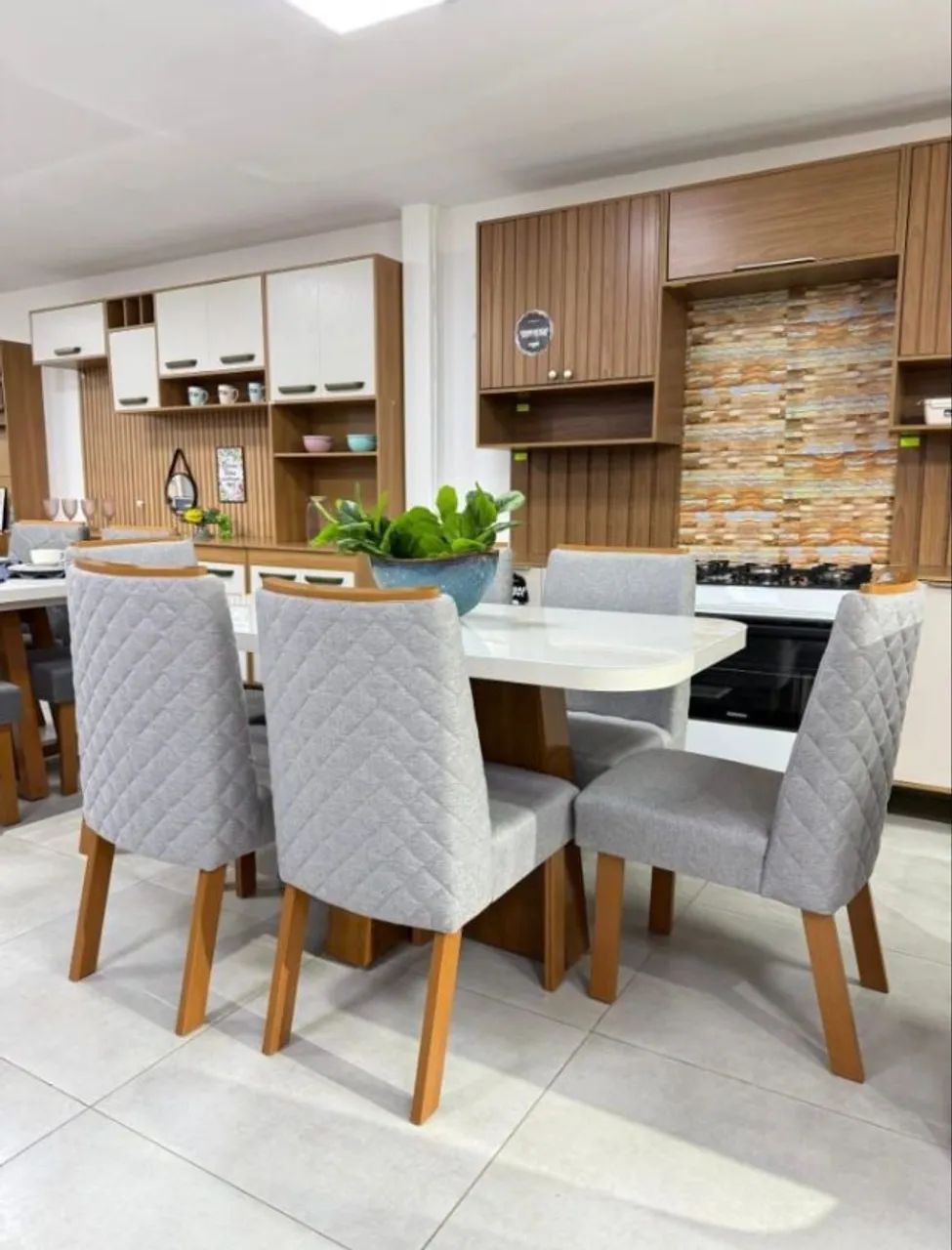 Conjunto Mesa de Jantar Malibu com 6 Cadeiras Alana 160x80m 