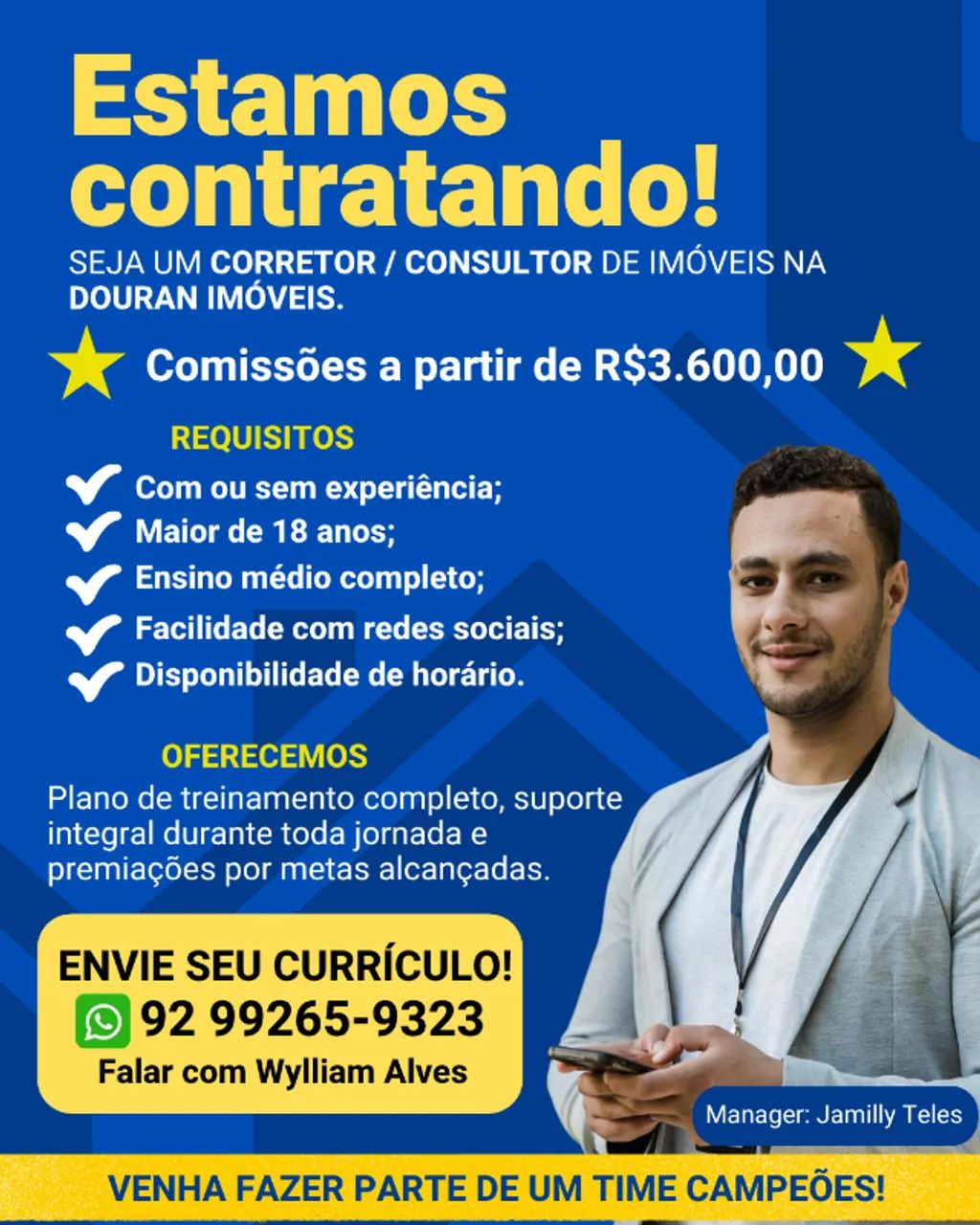Trabalhe com vendas, chance real de crescimento.