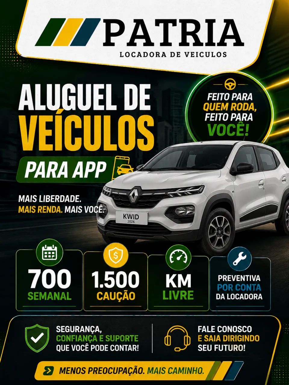 Aluguel de veículos para app, 99, uber
