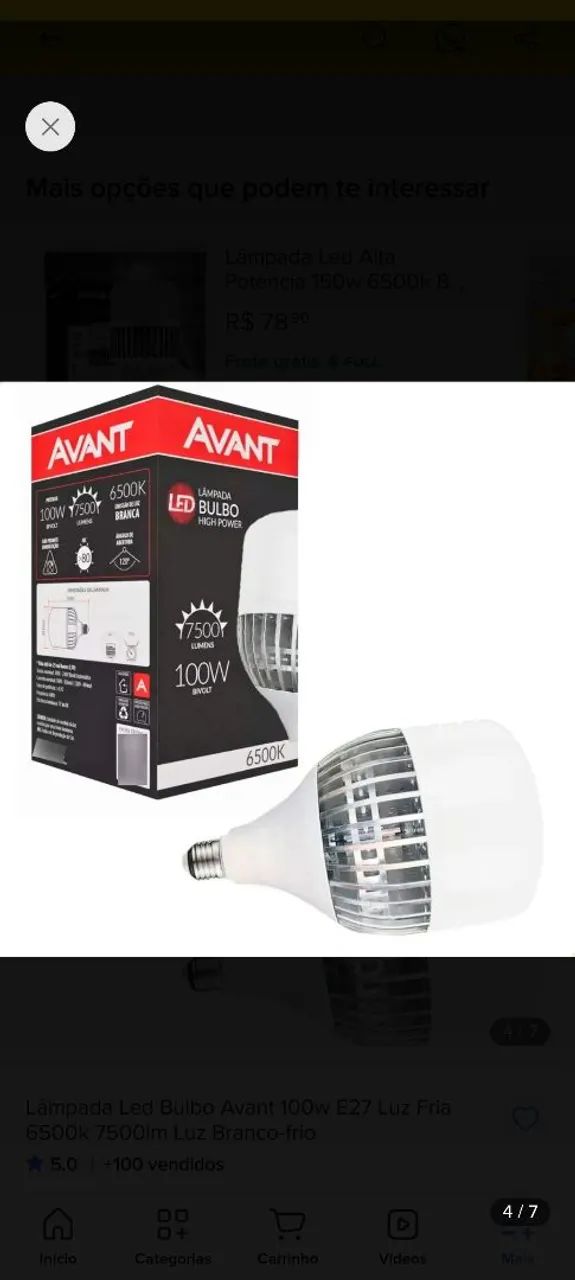 Lâmpada Avant 100w 