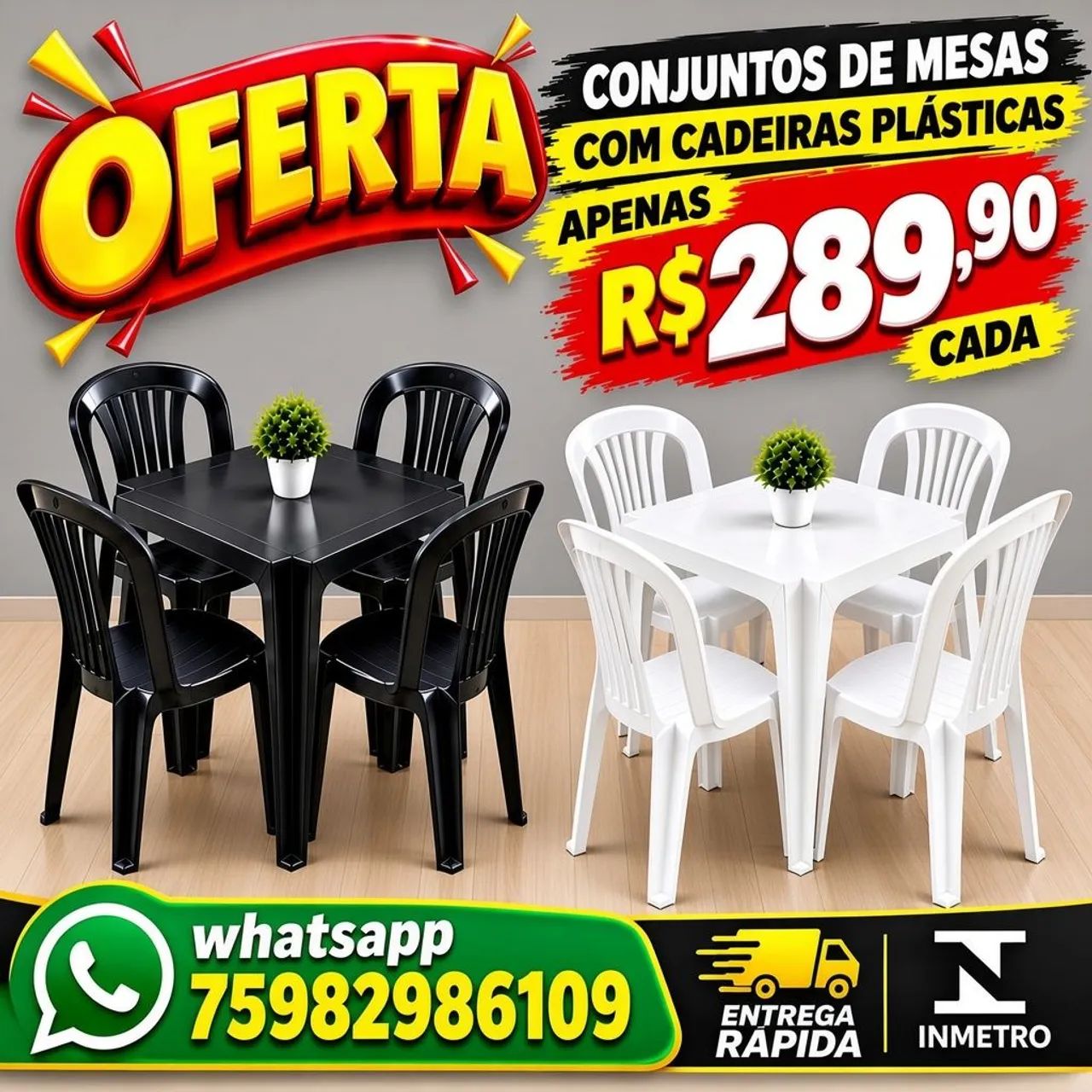Conjuntos de mesas e cadeiras plásticas - Cada: