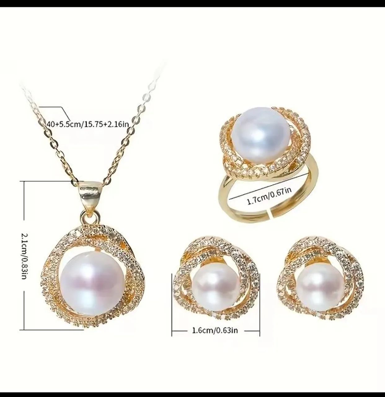 Conjunto elegante colar ,anel e brincos pérola  - Foto 3
