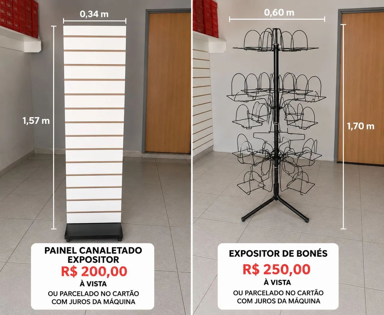 Expositor canaletado e expositor de bonés 