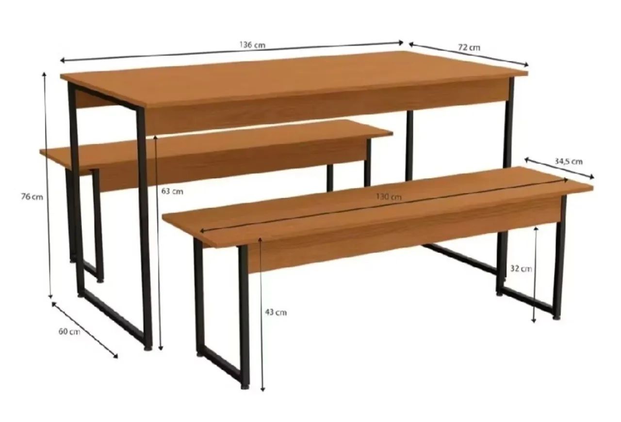 Mesa industrial + 2 bancos 