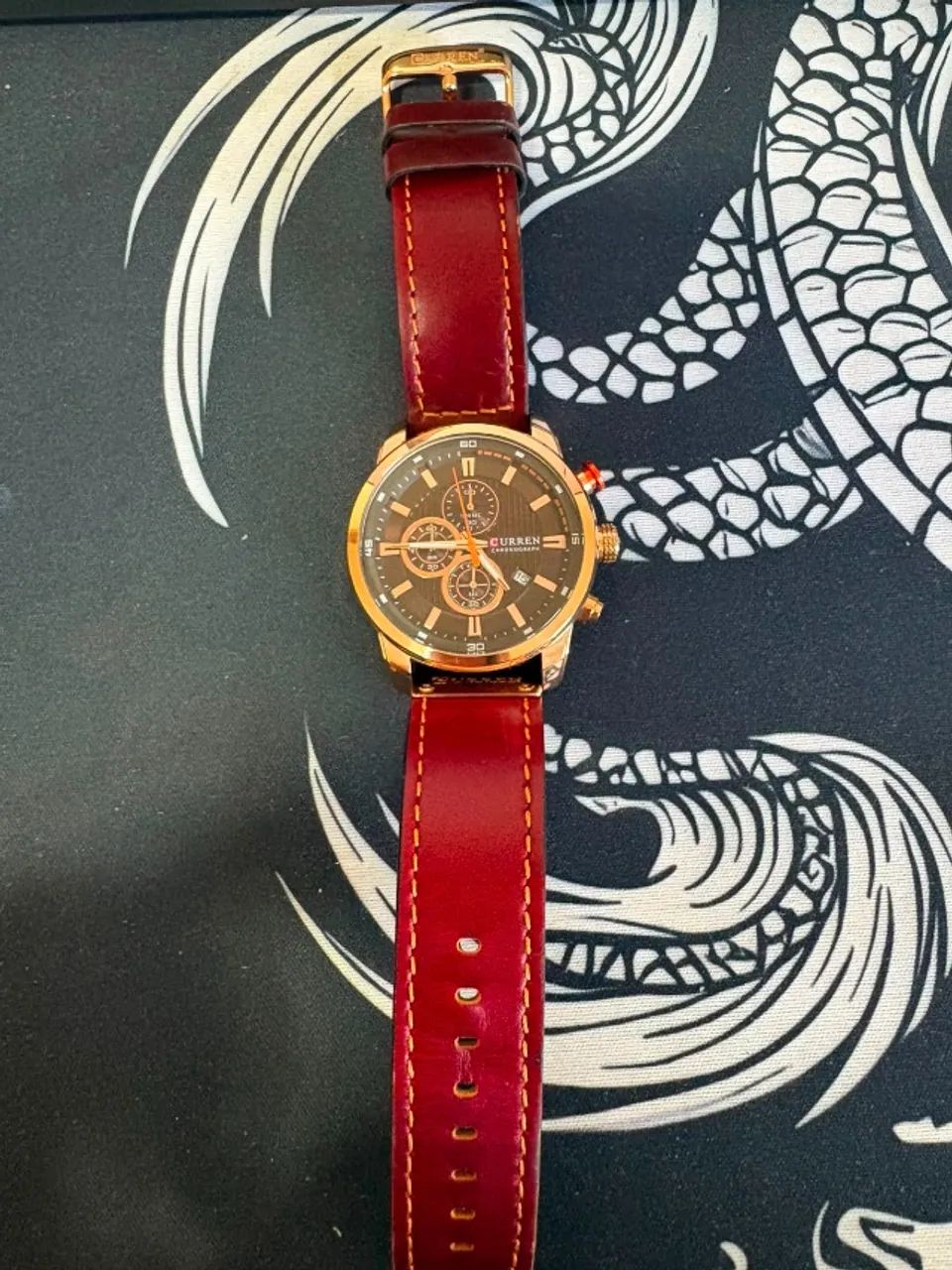 Relógio Masculino Curren 8291 Cronógrafo Couro Rose Black - Foto 4