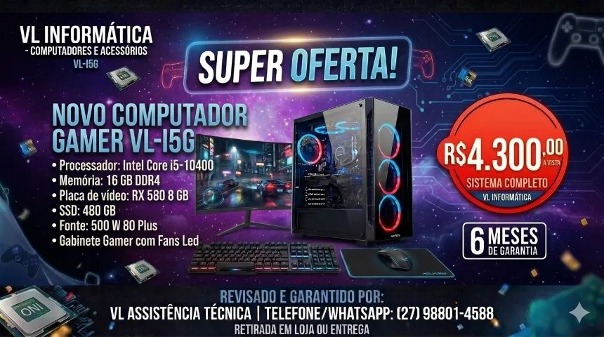 Pc gamer core i5 10g com RX580 8gb