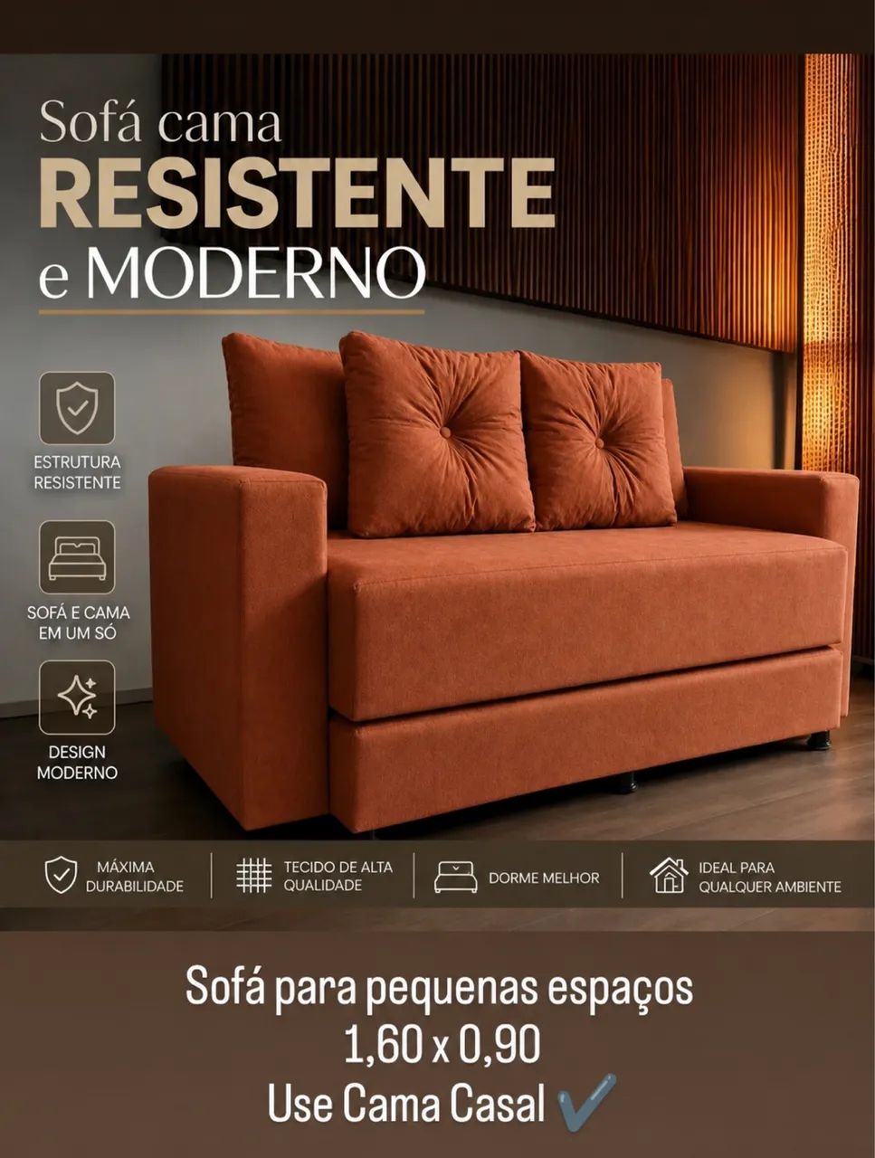 SOFÁ Cama Casal 1.60m Ótimo para AP/KITNET NOVOS pague na entrega 