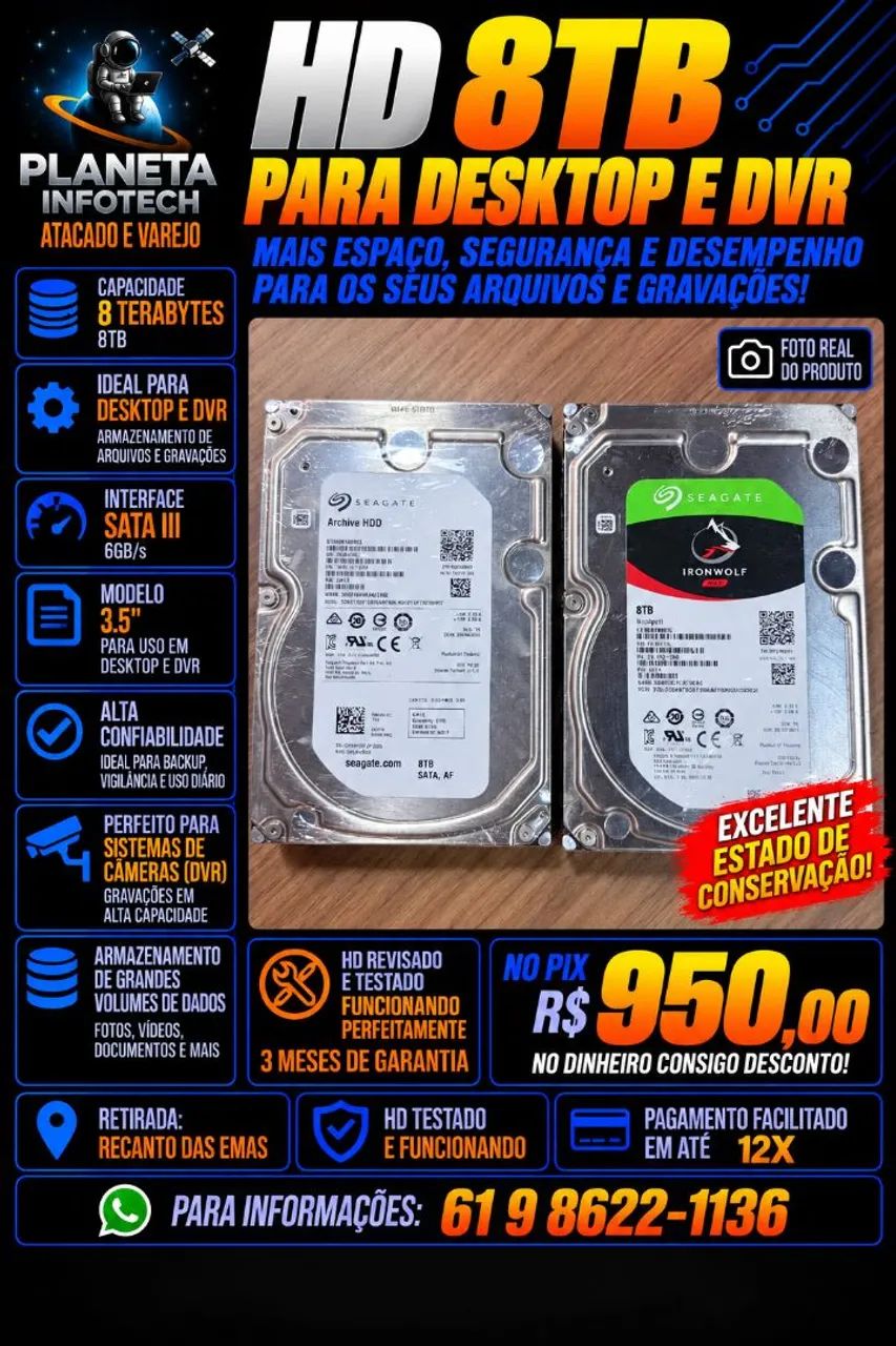 HD Sergate 8Tb para Desktop e DVR funcionando 100% ( com garantia )