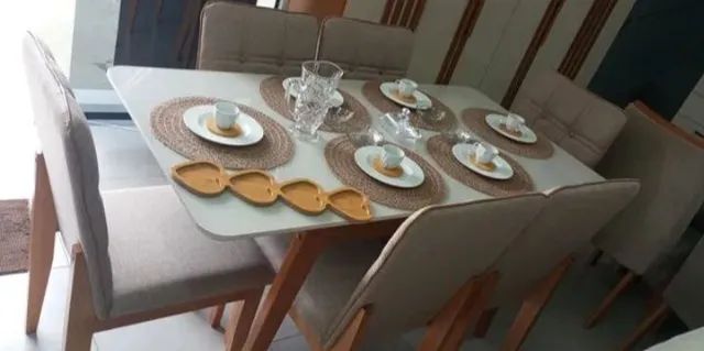 Mesa de jantar 6 cadeiras tampo de vidro ( MADEIRA MACIÇA ) 