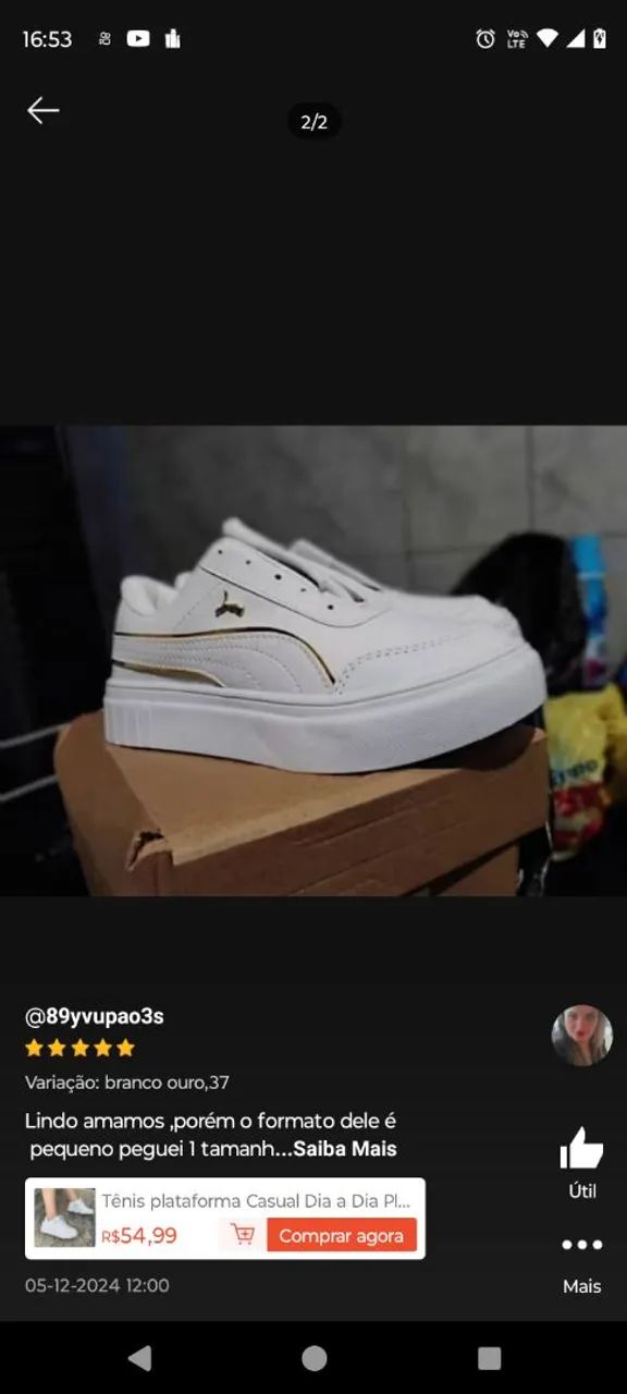Tênis Puma Branco com Detalhes Dourados - Foto 2