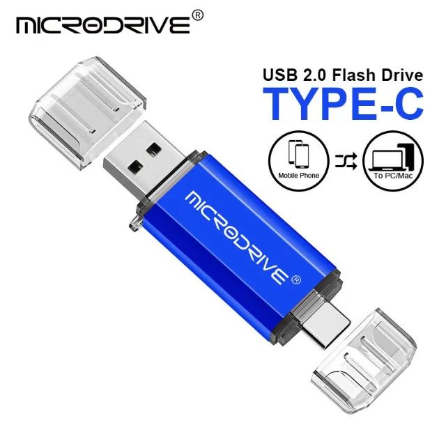 Pen Drive Microdrive, 32 GB, USB 2.0, Com OTG para celular, USB e Tipo C, Novo