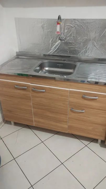 Pia de cozinha em aço inox completa 