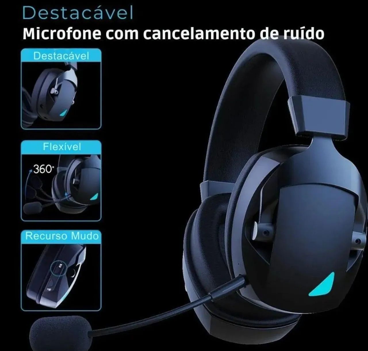 Headset sem fio acinaci preto 2.4ghz  - Foto 3