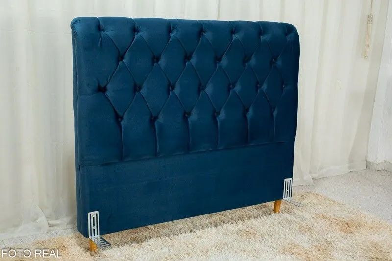 Cabeceira Casal Suede Azul Largura 1.40m