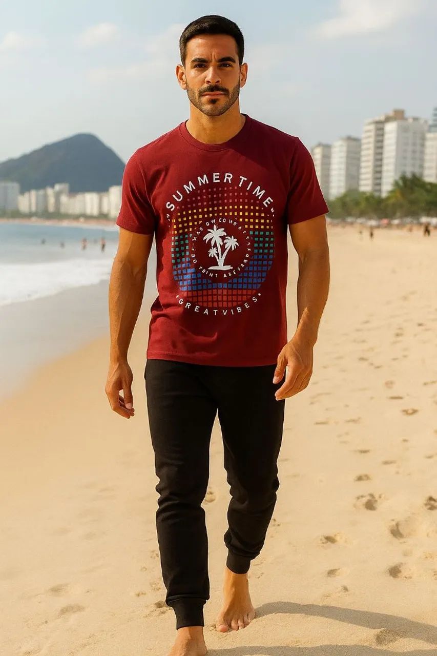 Conjunto de Camiseta Marsala + Calça Jogger Preta ( G ) - Foto 2
