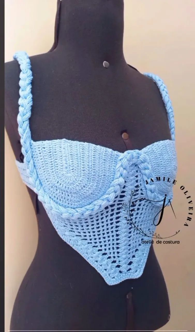 Conjunto Crochê Azul - Top e Saia - Foto 2
