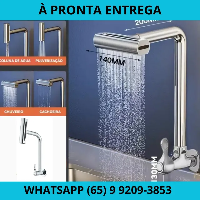 Promoção Torneira Cozinha Saída Chuva Multifuncional com rotação de 360° 1/4 Parede 4 modo