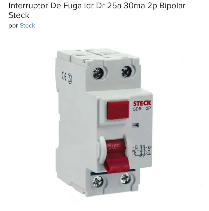 Interruptor Diferencial Steck 25A 30mA 2P Bipolar