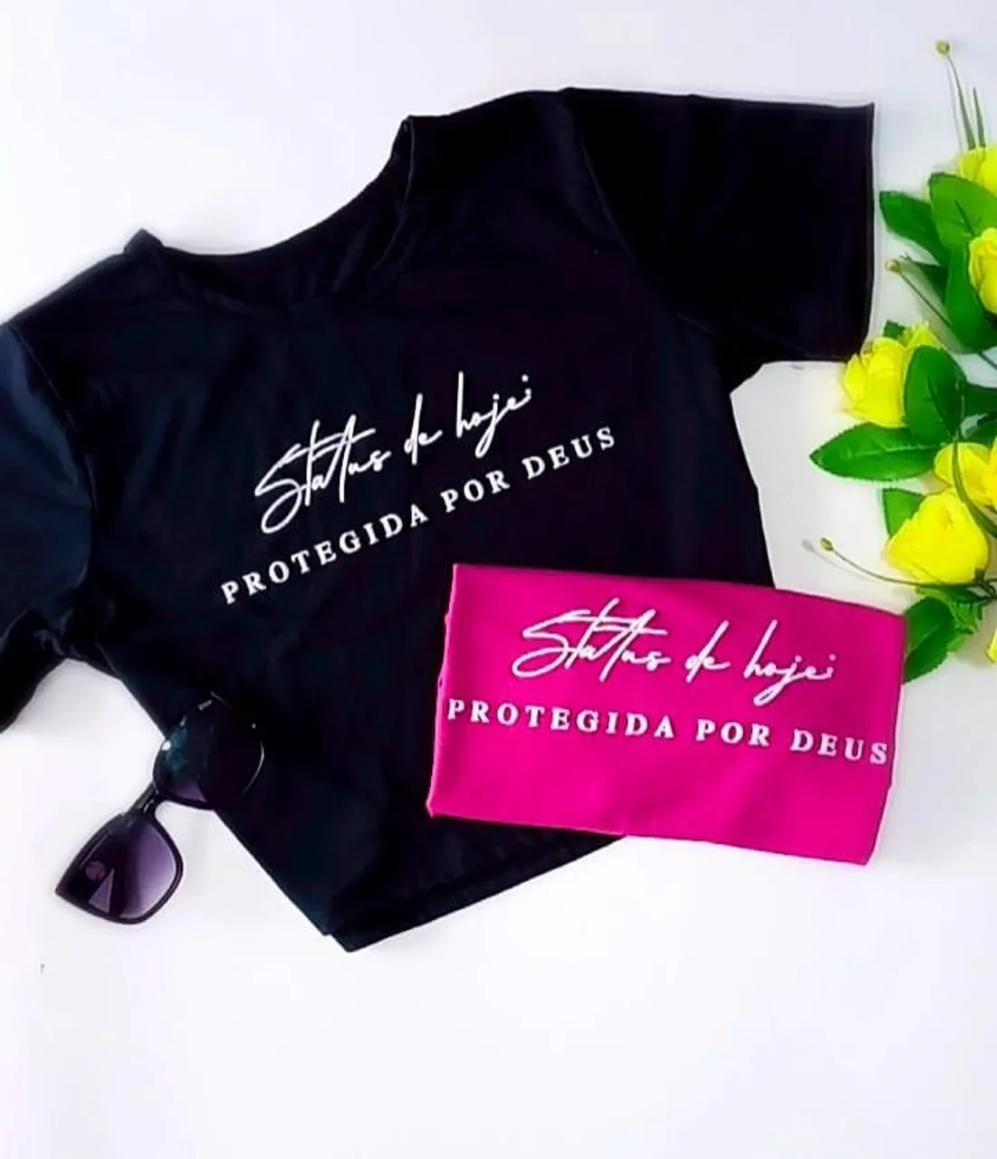 Camiseta Feminina Preta Protegida por Deus