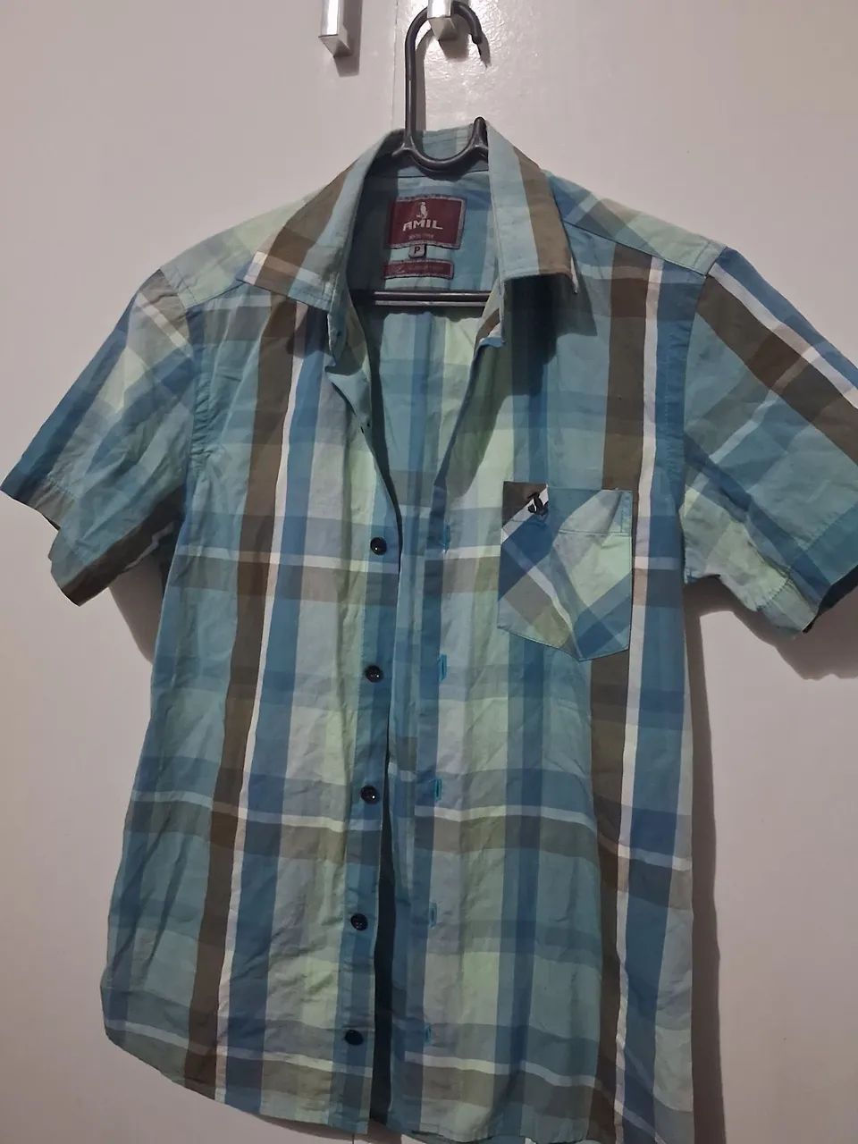 Camisa Masculina Listrada Azul e Cinza - Foto 4