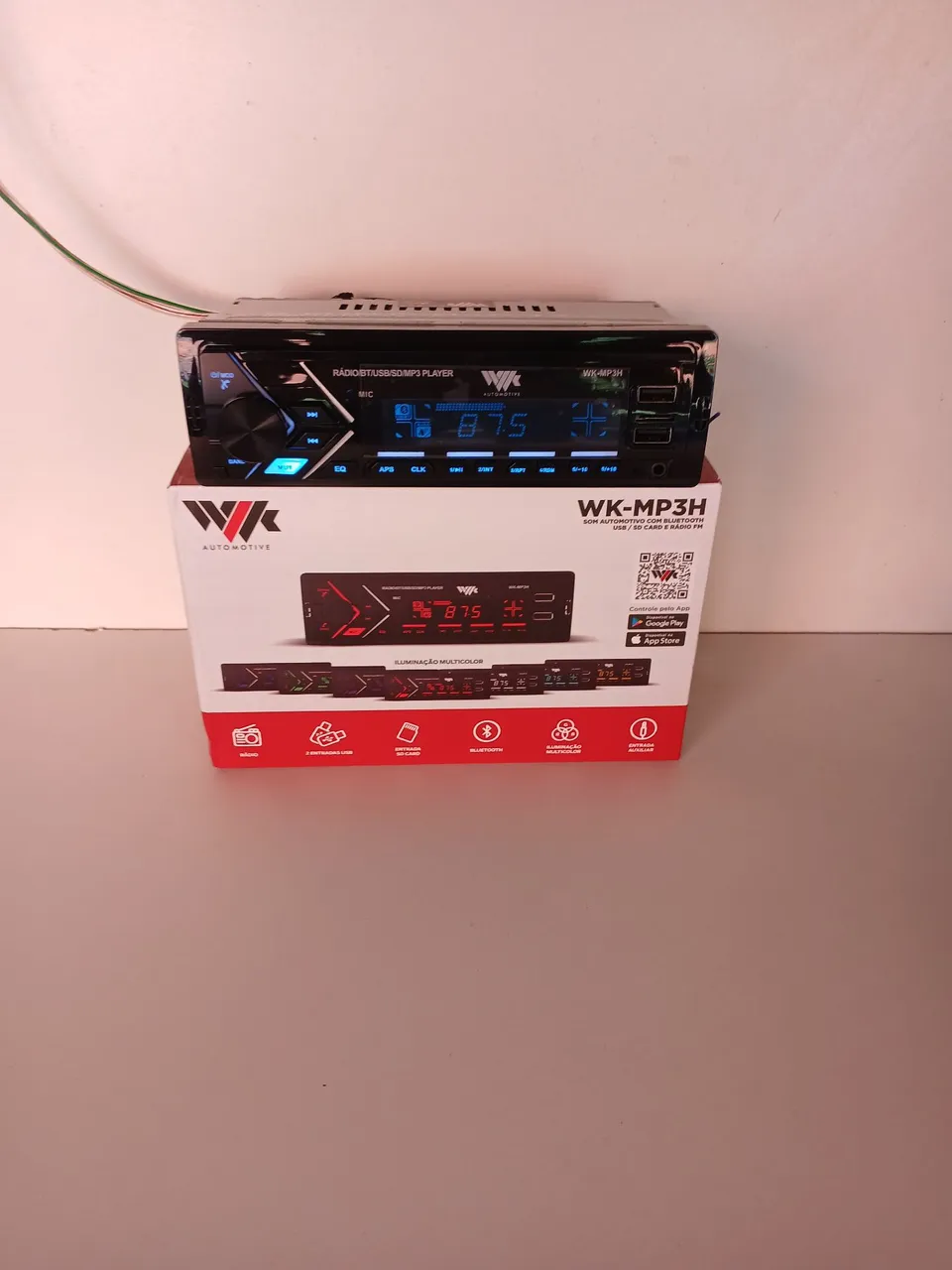 Som Automotivo WK-MP3H com Bluetooth e Iluminação Multicolor