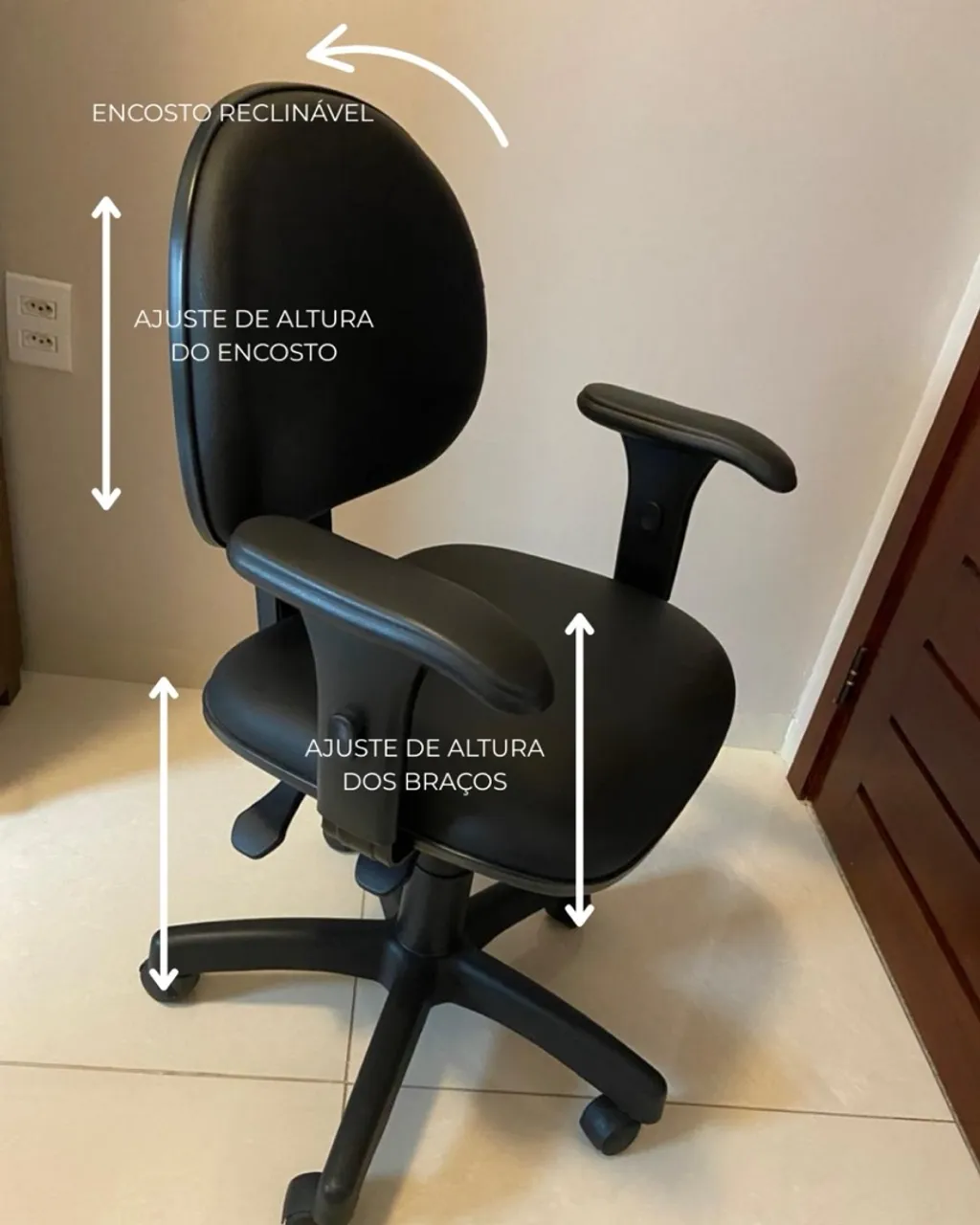 Cadeira de Escritório Ergonômica com Ajustes em Couro