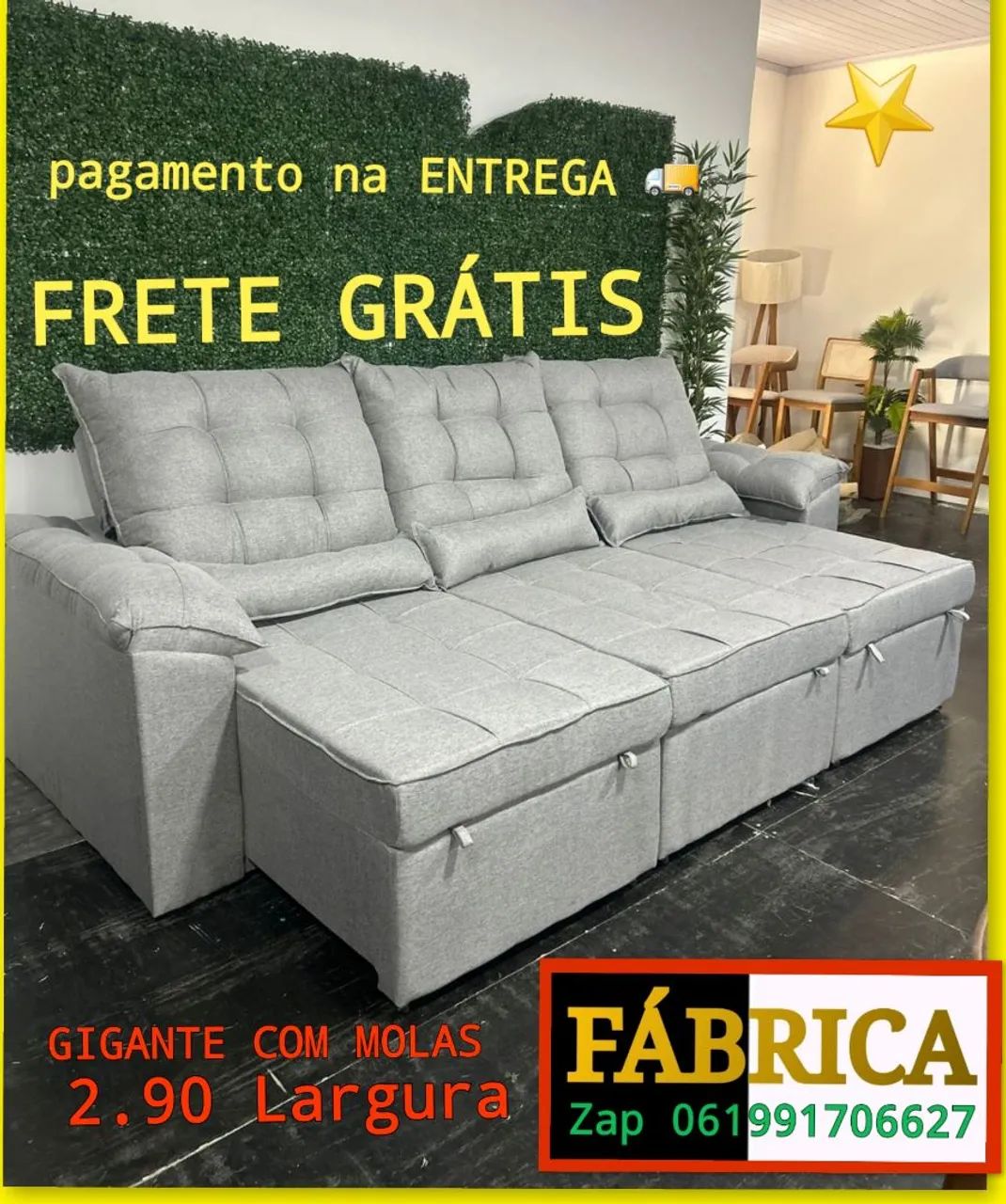 DIRETO DA FÁBRICA SOFÁ RETRÁTIL E RECLINÁVEL 2.90 LARGURA MOLAS ACENTO 