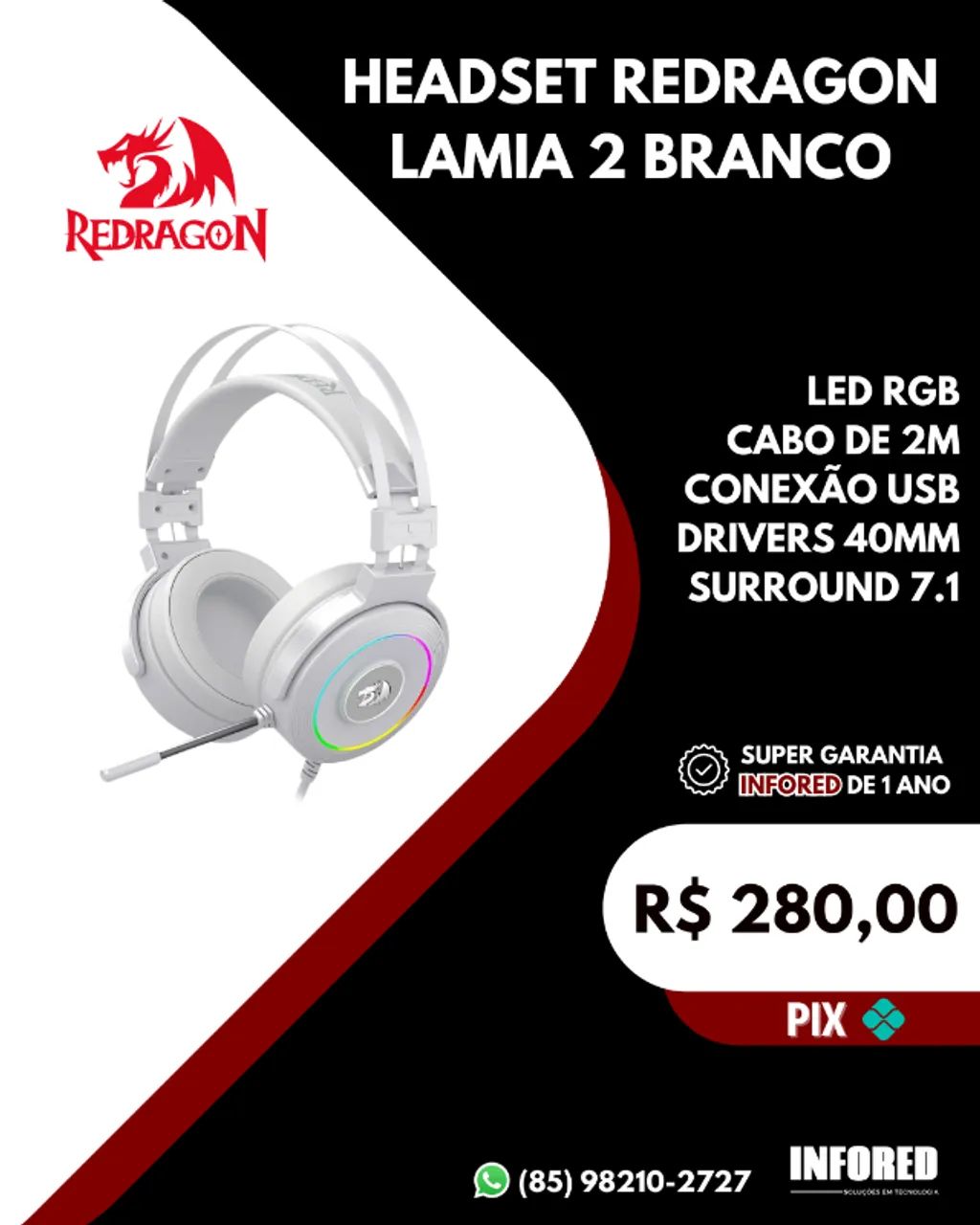 Headset Redragon Lamia 2 branco