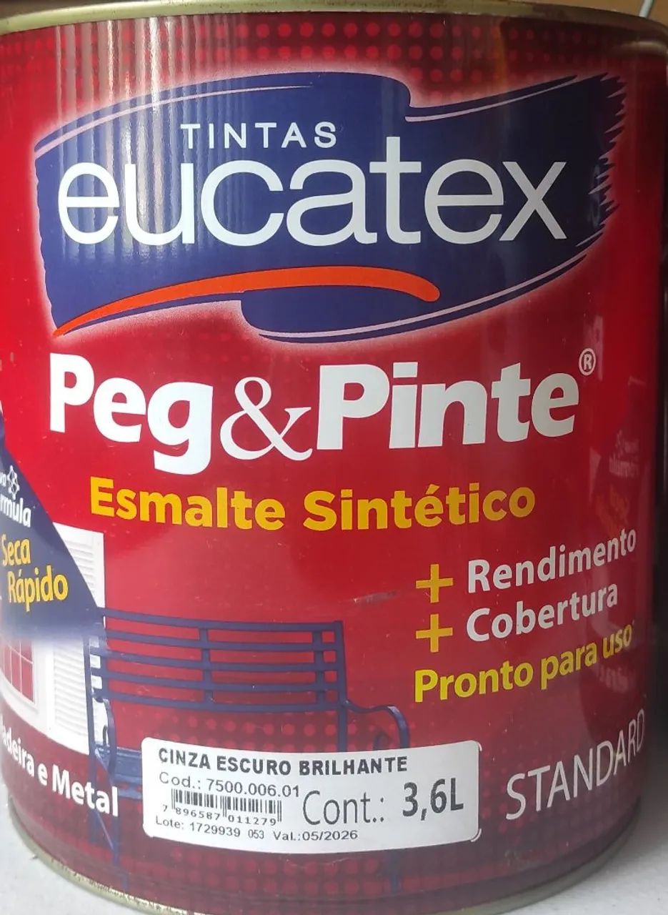 Tinta Eucatex Peg & Pinte Cinza Escuro Brilhante 3,6L