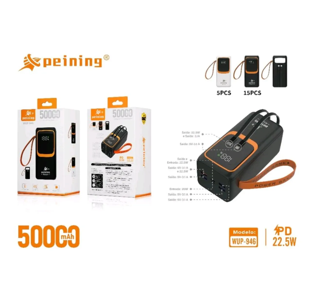 Peining Carregador Portátil Power Bank 50000mah Indução Moderno Magnético WUP-946