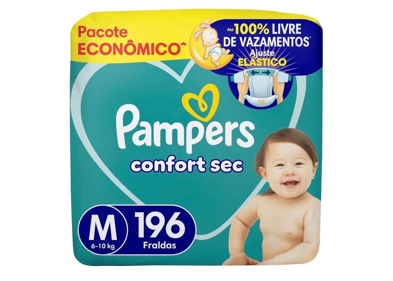 Fralda pampers M 196 unidades 