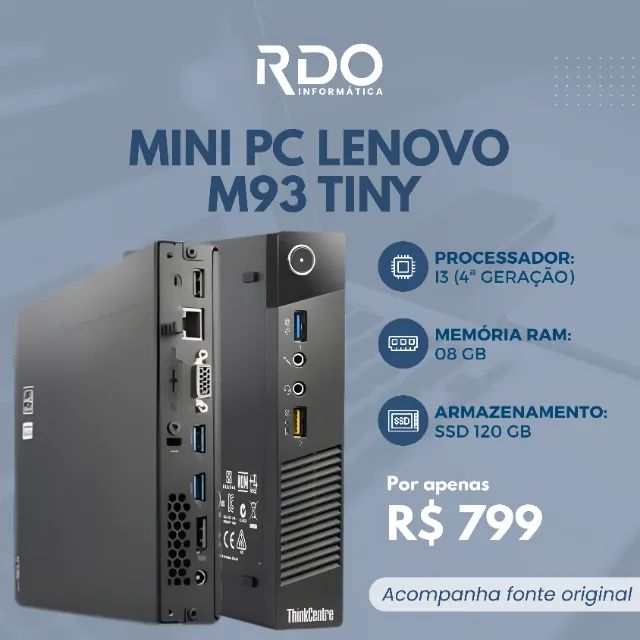 Mini PC Lenovo M93 Tiny i3 4ª 8GB SSD 120GB Compacto, Rápido e