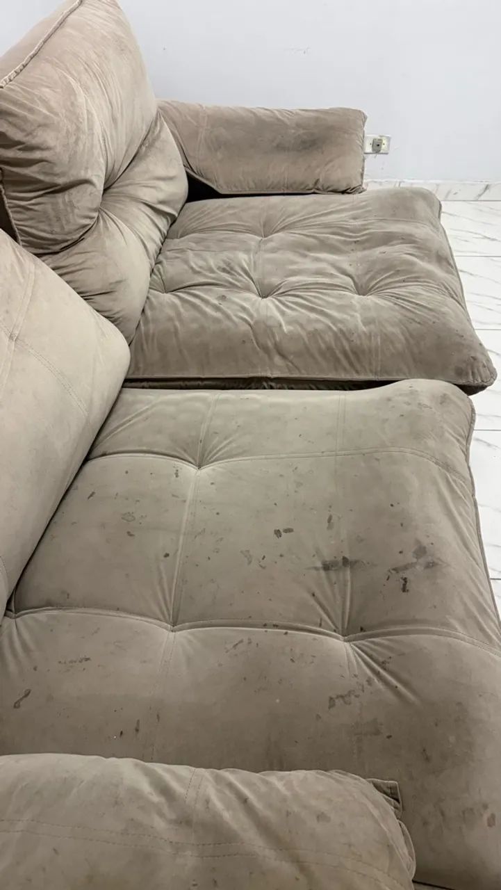 Sofá Retrátil e Reclinável Suede Bege - Foto 5