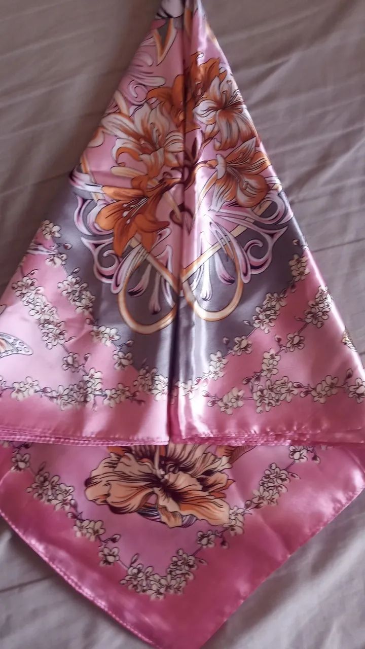Lenço poliéster - Rosa Floral  - Foto 5