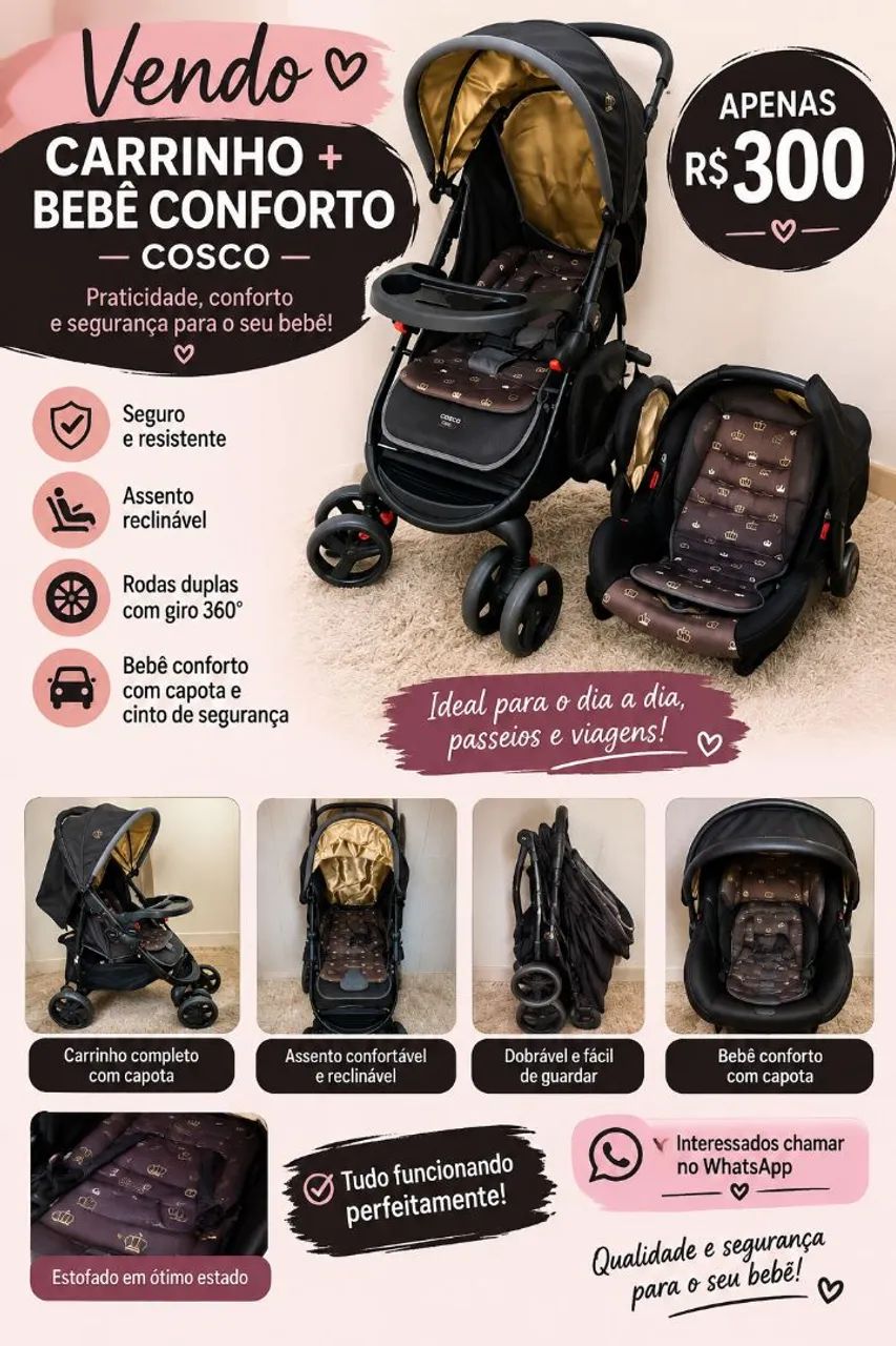 Carrinho de bebê e bebe conforto 
