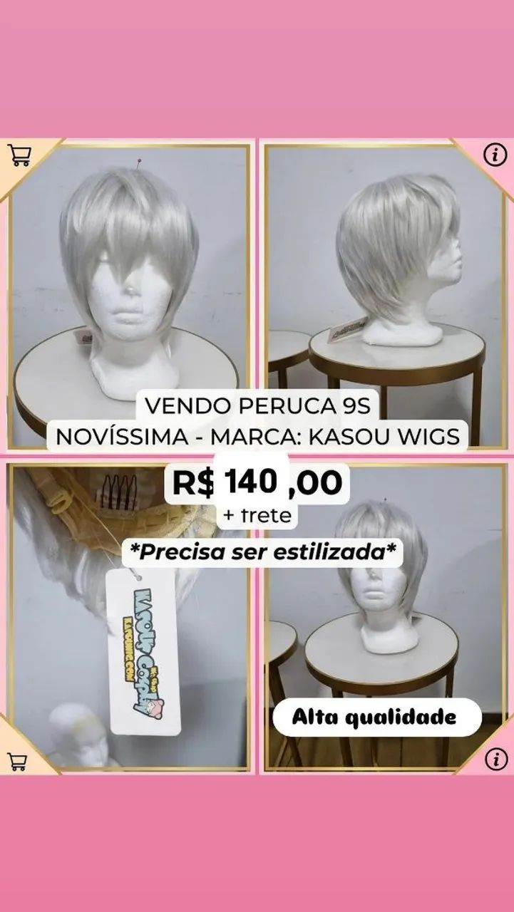 Peruca platinada da Kasou wigs