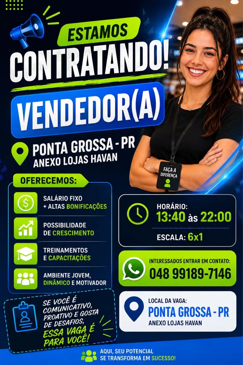 VAGA VENDEDOR (A) | PONTA GROSSA - PR