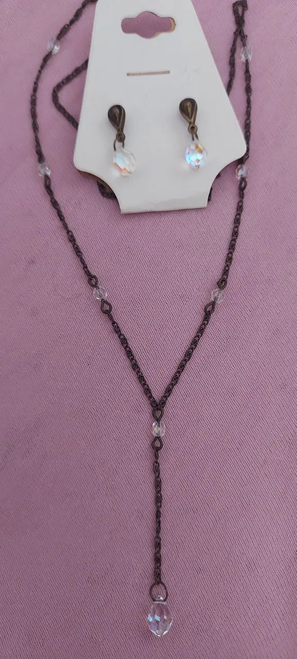conjunto de colar e brincos com gotas de cristais, novo - Foto 2