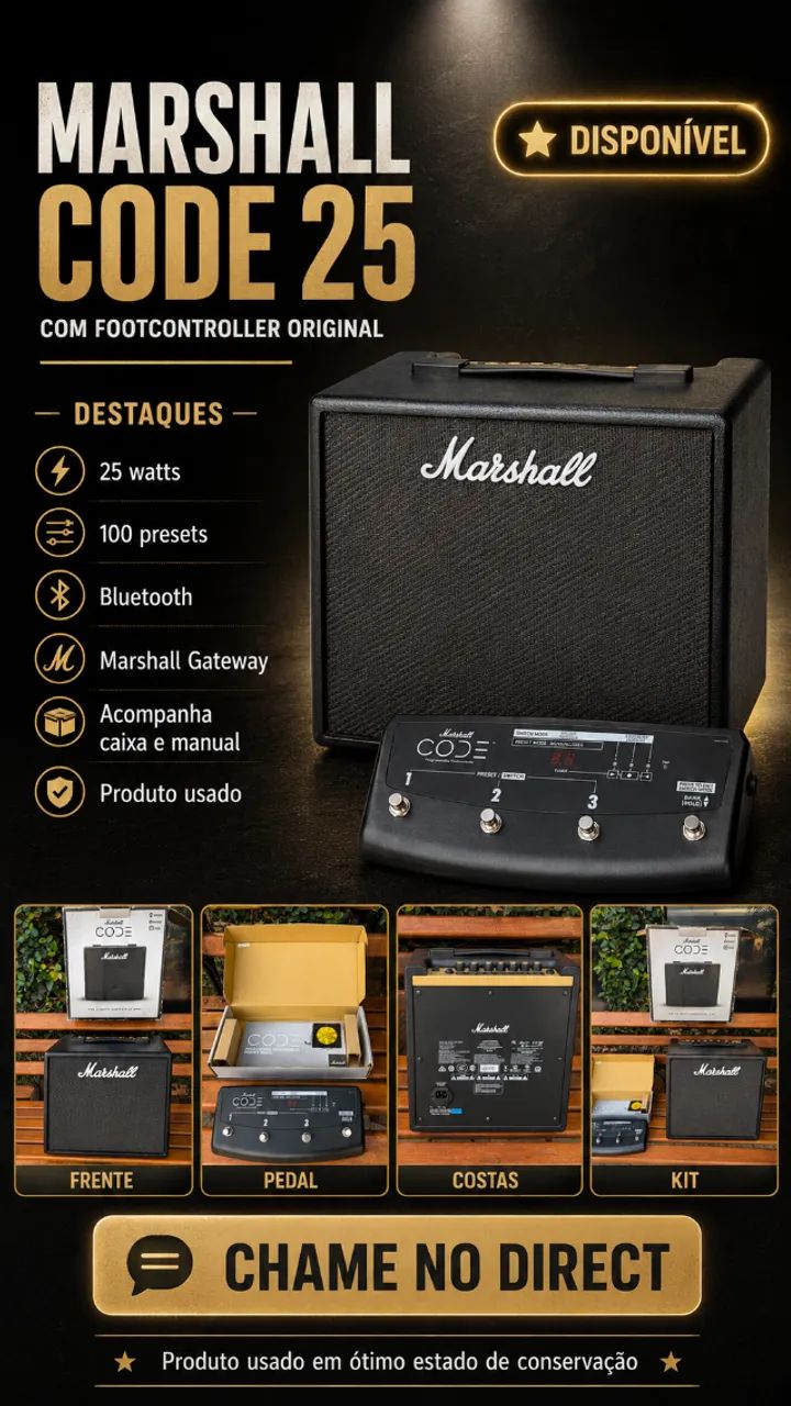 Amplificador Marshall CODE 25 + Footcontroller Original (Caixa e Manual) - Foto 2